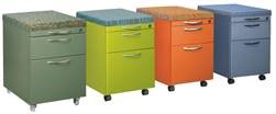Image shows 4 different storage pedestals in different colors.