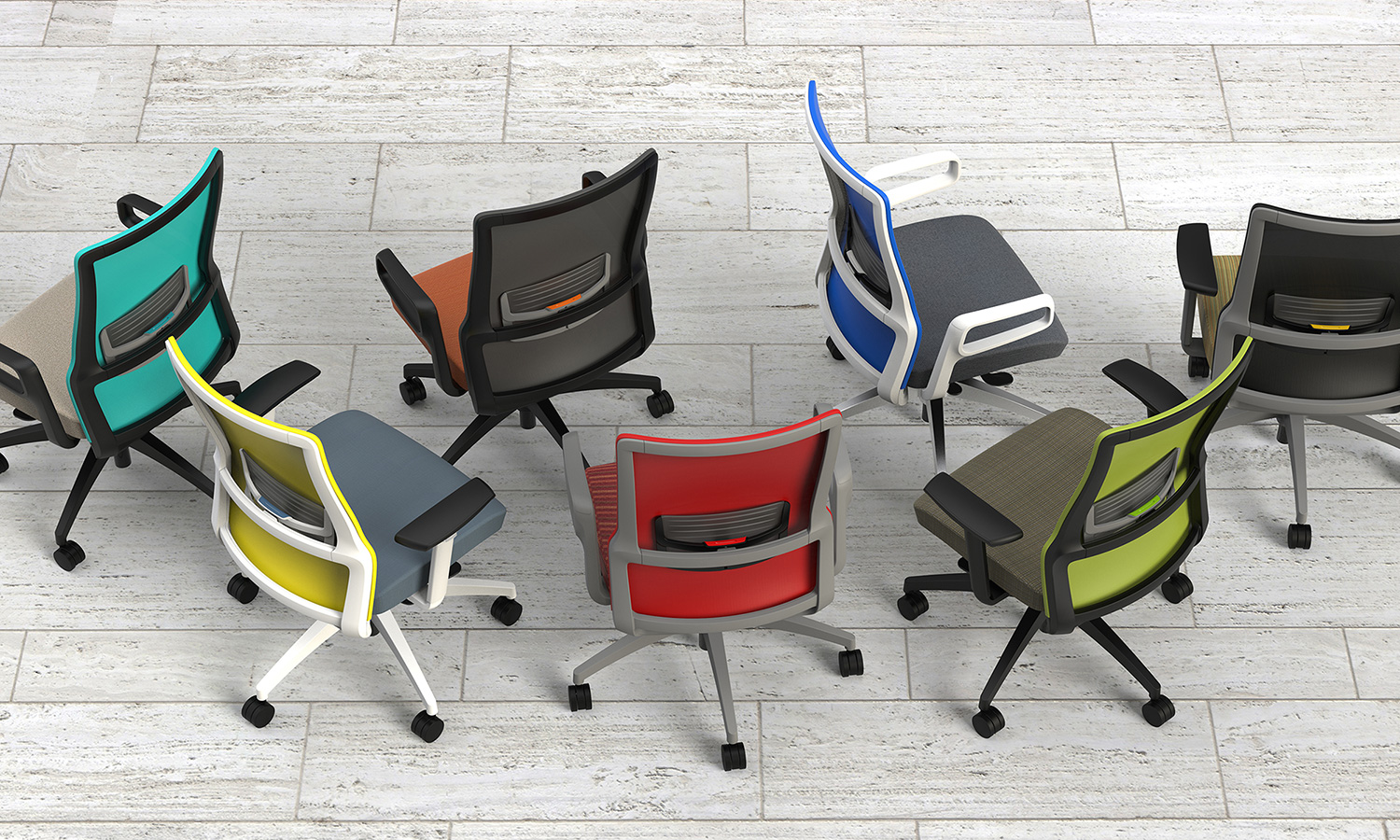 Image shows novo chairs in an assortment of colors.