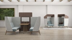 OFS Heya sound absorbing furniture that also gives some privacy in an open concept office space.