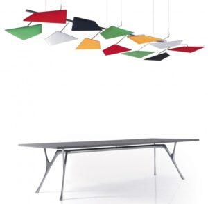 Snowsound flap ceiling above a retro modern table. 